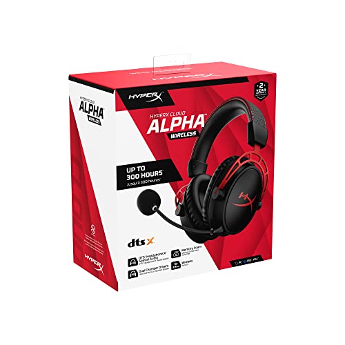 HyperX Cloud Alpha - Auriculares inalámbricos para juegos para PC, batería de 300 horas, auriculares DTS: audio espacial X, espuma viscoelástica, controladores de doble cámara, micrófono con cancelación de ruido, marco de aluminio duradero (Reacondicionad